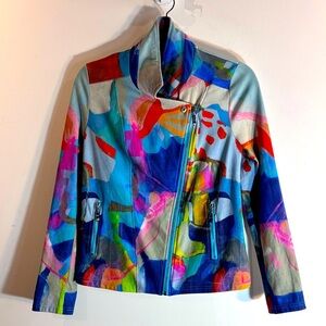 CLAIRE DESJARDINS for Carré Noir Sz S Colorful Art To Wear Moto Style Jacket